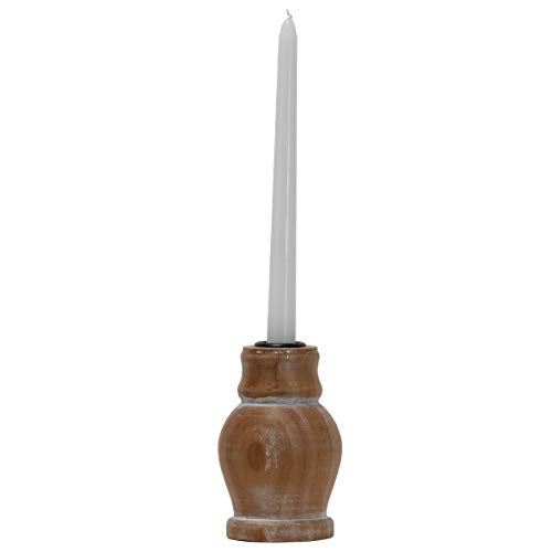 Foreside Home & Garden Natural Whitewashed Small Taper Candle Holder