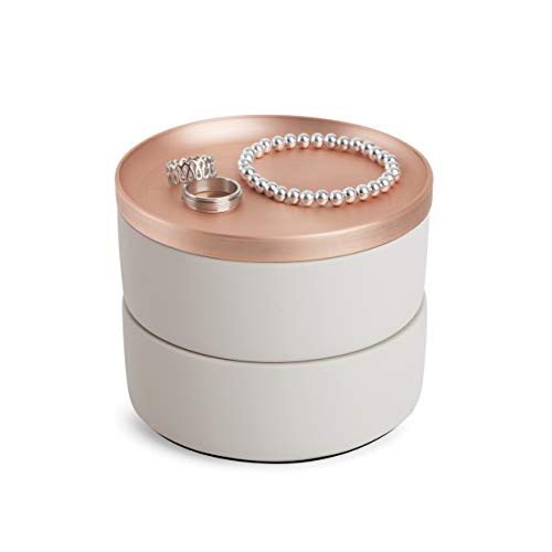 Umbra Tesora Jewelry Box, Two-Tier Resin Storage Container with Removable Lid, Concrete/Copper