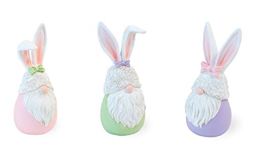 Boston International Bunny Gnomes Pastel 5 x 2 Resin Stone Easter Collectible Figurines Set of 3