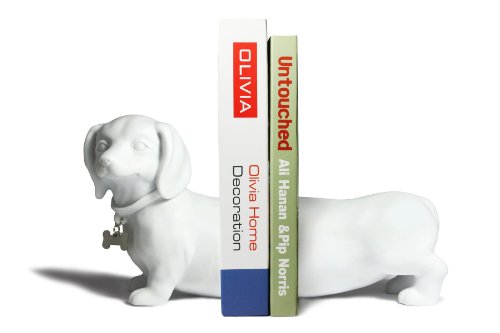 Danya B. Decorative Dachshund Bookend Set in White, Great Gift for The Dog Fan, Home or Office Bookcase D‚Äö√†√∂¬¨¬©cor, Display Shelves or for Pet Store Owner or Groomer