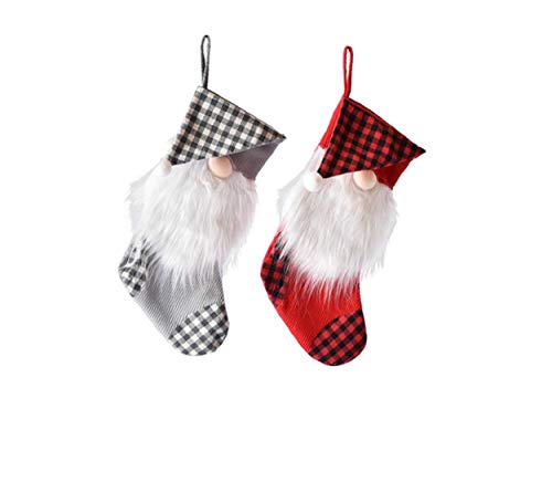 Ganz MX180981 Buffalo Check Gnome Christmas Stockings, 18-inch Height, Set of 2, Multi, Polyester
