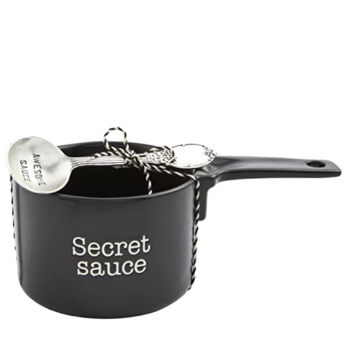Mud Pie Secret Sauce Dish Set, 3 1/2" x 9" | Spoon 6", BLACK