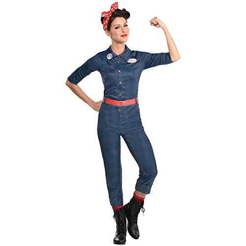 Amscan Party City Rosie The Riveter Halloween Costume for Women, Extra Large (14-16), Includes Jumpsuit, Belt and Scarf