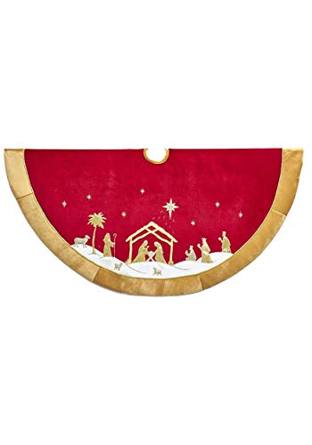 Kurt Adler Red and Gold Religious Tree Skirt, 48-Inch Tall