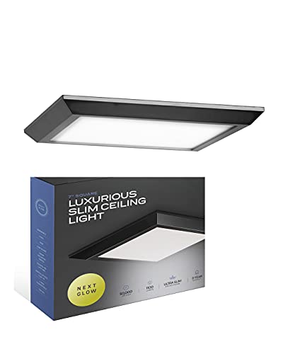 Next Glow Flush Mount LED Ceiling Light 7 inches 16W 1100 Lumen Dimmable Surface LED Light Fixture for Closet Kitchen Bedroom Ceiling Lights Square Black 3000K Warm White, Easy Installation