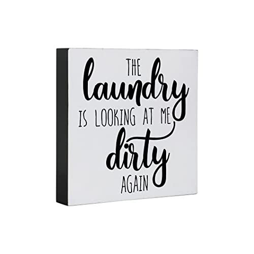 Carson Home Square Sitter, 6-inch Square, Wood (Laundry Dirty)