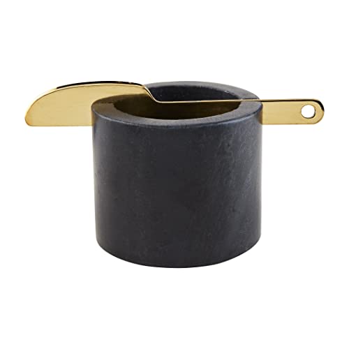 Mud Pie Marble Cup W Spreader, 2 1/2" x 3 1/4" Dia 5 1/2",Black