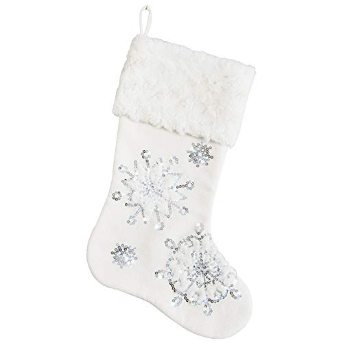 Comfy Hour Let It Snow Collection 18"x11" Silvery Snowflakes Stocking Christmas Decoration, Polyester