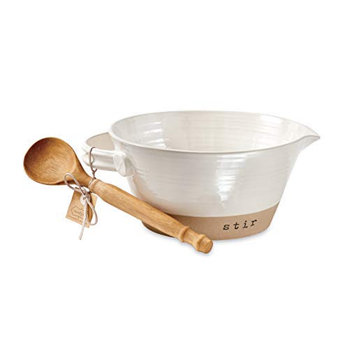 Mud Pie Stoneware Mixing Bowl Set, bowl 5" x 10" dia | spoon 11"