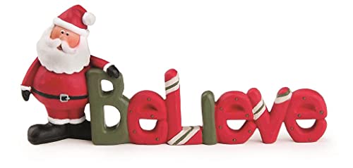 Blossom Bucket 228-13545 Believe Message Block Sign with Santa , 6.5-inch Length