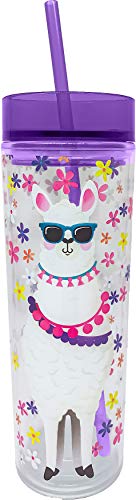 Spoontiques 22116 Tall Cup Tumbler with Straw, 16 Oz (Llama)