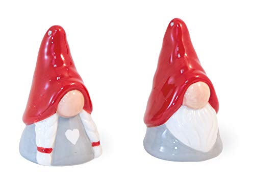 Boston International Ceramic Salt & Pepper Shaker Set, Red Hat Gnome