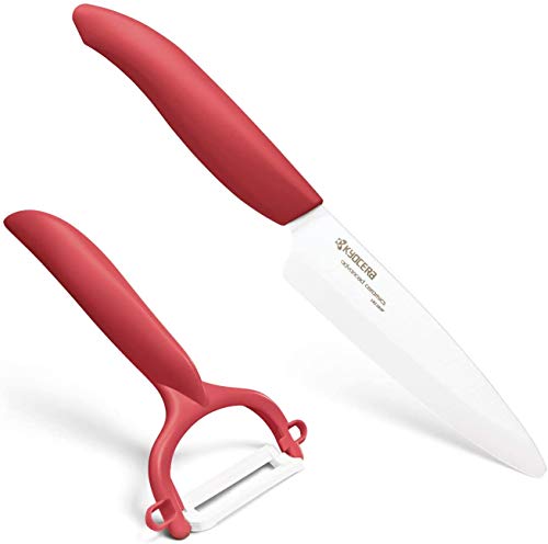 Kyocera FK110CP10NRD ceramic knife and peeler, 4.5", Red