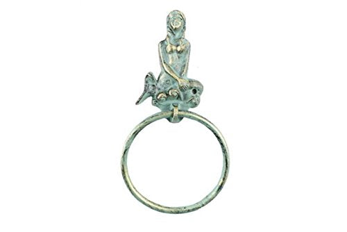 Hampton Iron Antique Bronze Cast Iron Mermaid Towel Holder 8.5 Inch - Mermaid Decoration - Metal Wall Art