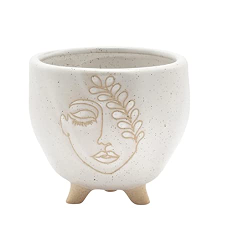 Napco Embossed Face Ivory 3.5 x 4 Ceramic Footed Planter Pot