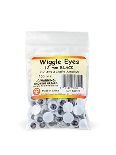 Hygloss Products Plastic Eyeball Googly Eyes - Great for Arts & Crafts - Non-Adhesive - Paste-On - Black - Size 12mm - Resealable Bag - Total of 100 Pcs