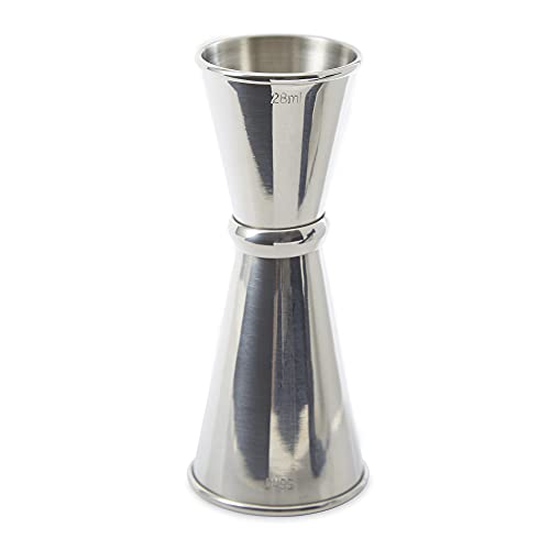 RSVP International Endurance Stainless Steel Double Shot Jigger, 4.5" | Vintage Look for Bars & Kitchens | 1 Ounce & 2 Ounce Measurements for the Perfect Cocktail | Dishwasher Safe