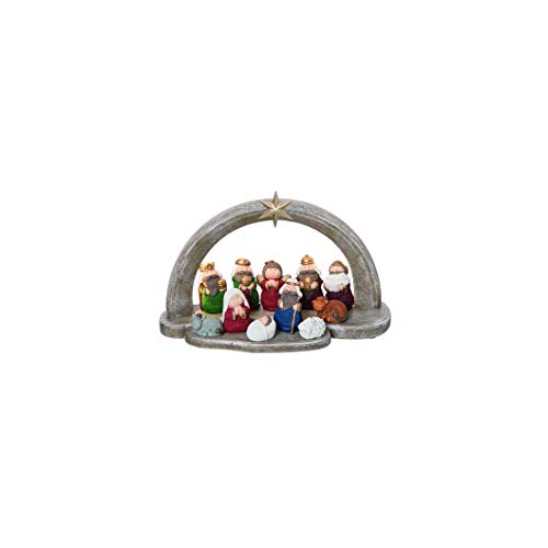 Valyria LLC Transpac Y9994 Light Up Mini Nativity with Arch Creche, Set of 11, 10.75-inch Length, Resin
