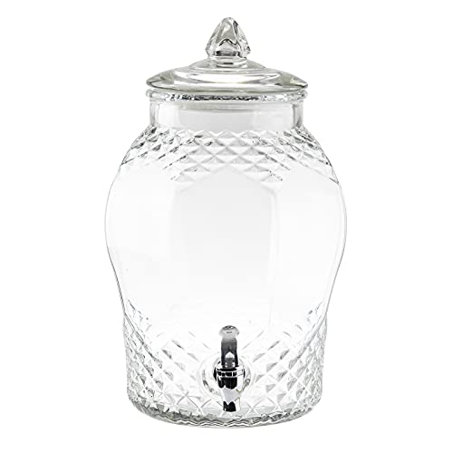 Tablecraft 2 Gallon Beverage Dispenser, Clear Glass, Chrome Plated Plastic Faucet, Stand and Chalkboard Necklace NOT INCLUDED