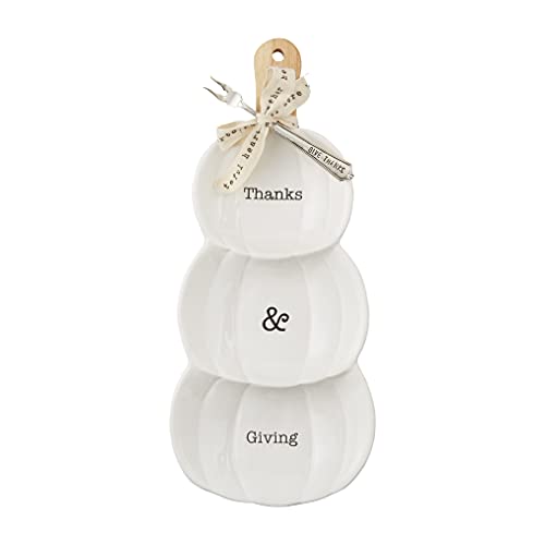 Mud Pie Thanksgiving Pumpkin Triple Dip Serving Set, 5" x 11", dish 14 1/2" x 6" | fork 5 1/2", White