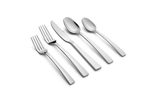 CAMBRIDGE Rhyme Mirror Handles 20-Piece Flatware Set, Service for 4, 0, SILVER SATIN