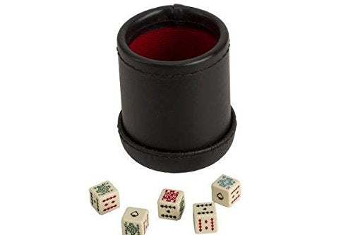 CHH SS-CQG-7815 Black/Cream Color Deluxe Leather Like Dice Cup with 5 Poker Dice