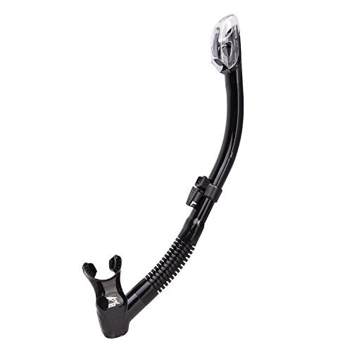 IST SN-204 Dry Top Snorkel with Hypoallergenic Silicone, Splash Guard & Flex Tube for Diving & Snorkeling (Black Silicone)