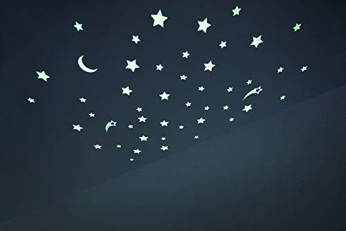 GLOPLAY Starry Night Series (48 pcs/Pack), Glow in The Dark Educational Wall Stickers, The Eco-Friendly and Brightest Wall Stickers for Ceiling, Bathtime, Bedroom, Party, Decor