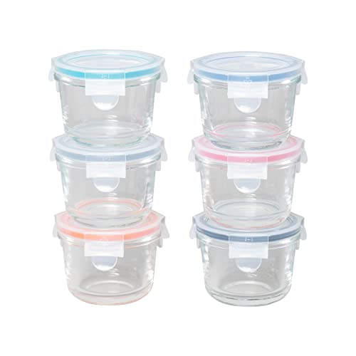 GENICOOK Borosilicate Glass Small Baby-Size Meal and Food Storage Containers, Round Shape - 12 pc Set (6 Containers - 6 Matching Lids)