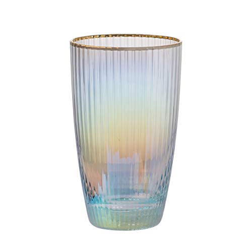 A&B Home Iridescent Ribbed Glass Cup with Gold Rim - Iridescent, Gold Finish