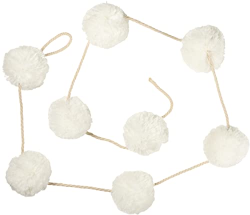 Primitives By Kathy Accent Decor White Pom Pom Garland | Christmas Halloween Thanksgiving Everyday | White Ivory Snowball Yarn Garland