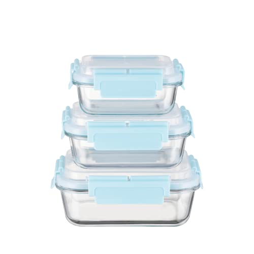 Genicook HI-TOP Lids with Pro Grade Removable Lockdown Levers Rectangular Container, Set of 3, Blue, Kitchen Accessories
