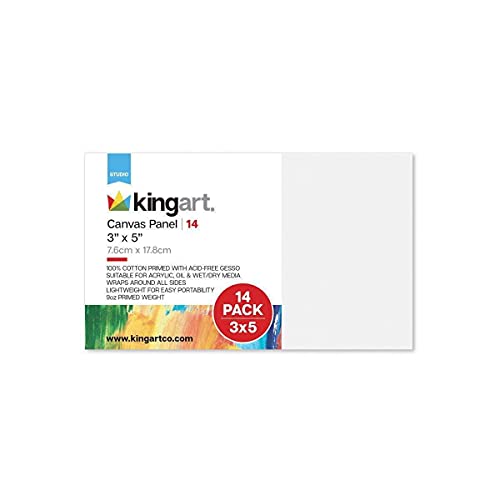 KINGART 3 x 5 inch, 14-Pack Canvas Panels, White 14 Piece