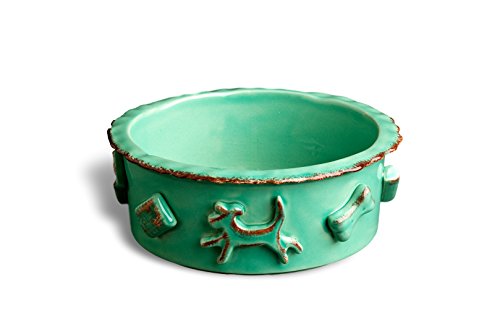 Carmel Ceramica PDMA3001¬¨‚Ä†Dog Food/Water Bowl, Aqua/Green, Medium