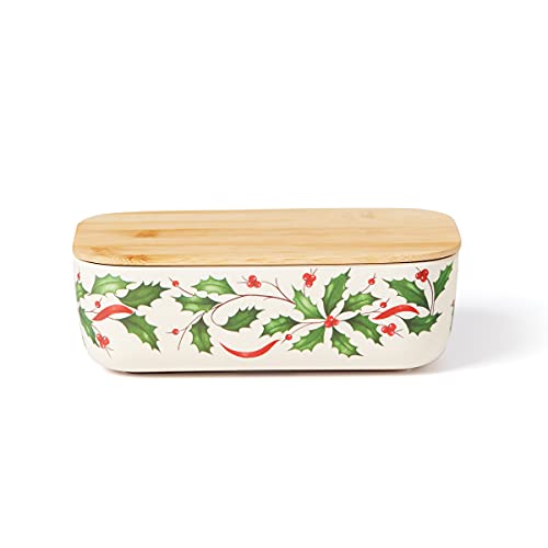 Lenox Holiday Rectangular Server With Wooden Lid, 1.06, Red & Green