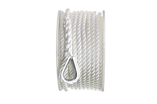 Land N Sea Distributing Anchor Line Rope, 3-Strand Twisted, White, Nylon, 3/8 In. X 100 Ft.