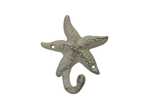 Hampton Iron Aged White Cast Iron Starfish Hook 4" - Decorative Key Hook - Beach Lifestyle