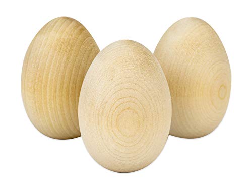 Hygloss Products Wooden Eggs - Unpainted Natural Wood Eggs Great For Easter Crafts - 1-3/4 x 2-1/2 Inches, 3 Pack