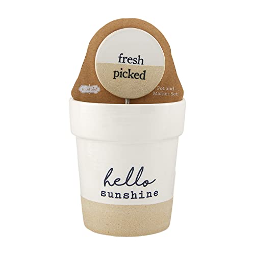 Mud Pie Pot Marker Set, Hello Sunshine, 4.5" H x top 4" x Bottom Dia 3", x Dia 4" x Dia 3", WHITE