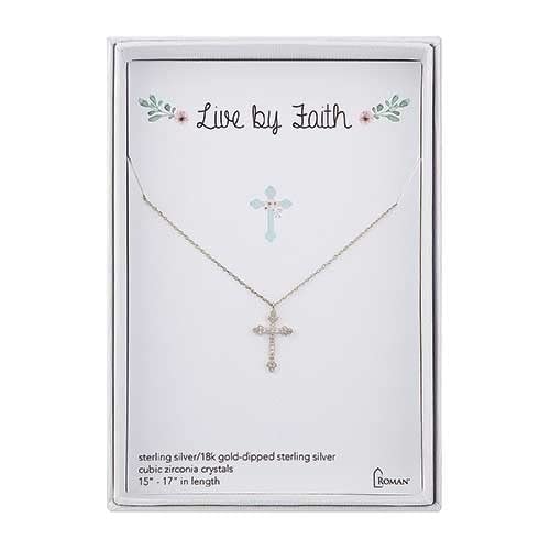 Roman Sterling Silver Cross Necklace, 15"-17" Length, Silver, Religious Jewelry