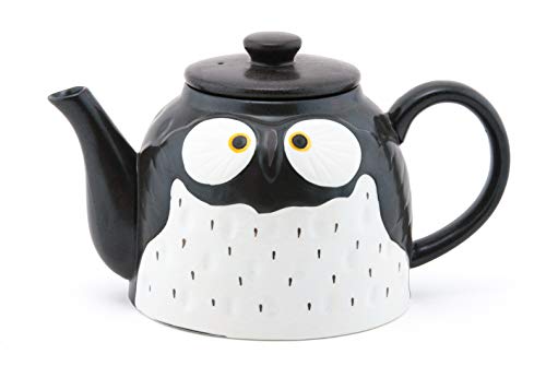 FMC Fuji Merchandise Cute Novelty Owl Design Ceramic Teapot with Side Handle 52 fl oz Tea Pot Kettle (Black)