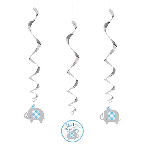 Unique Industries Floral Elephant Hanging Swirl Decorations I Blue I 3 Pcs