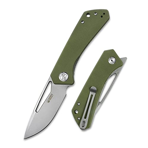 Kubey KU331 EDC Pocket Knife with 3.27in Drop Point D2 Blade and G10 Handle, Thumb Hole Open and Reversible Deep Carry Clip Good for Outdoor Hunting Camping and Survival (Green)