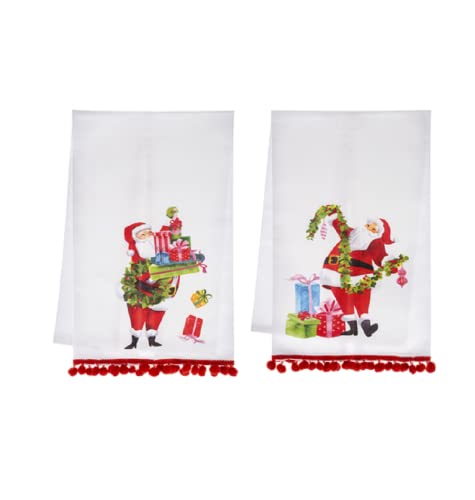 Ganz MX185402 Glam Santa Tea Towel Set - Tis The Season, 28-inch Length, Cotton, Set of 2
