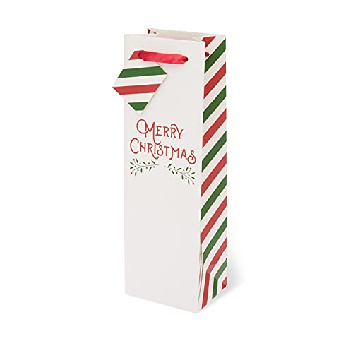 True Brands Cakewalk (Bags) Merry Christmas Single-Bottle Wine Cakewalk Traditional Holiday Sayings Bags, Set of 1, White
