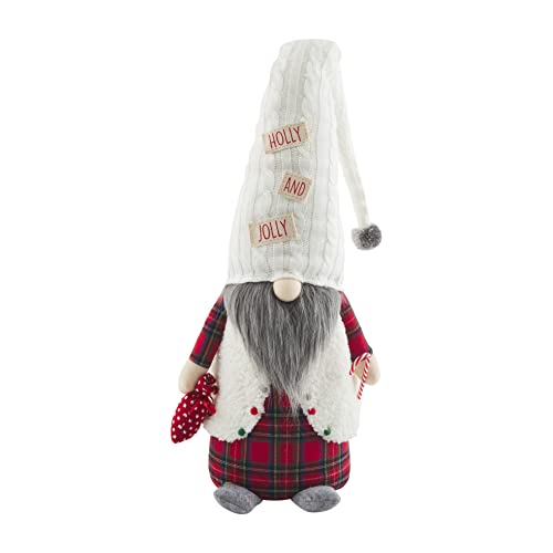 Mud Pie Holly Jolly Light-Up Gnome Sitter, 31" x 8", Cotton