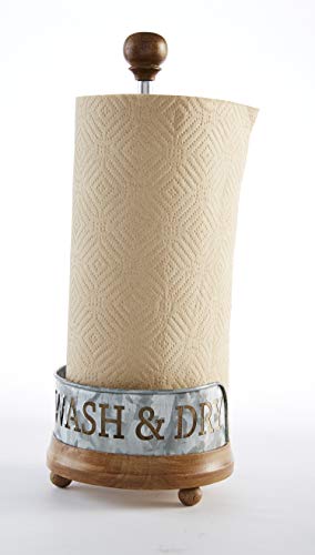 Mud Pie Wood and Aluminum Paper Towel Holder, 14.75" x 6.25",Bistro