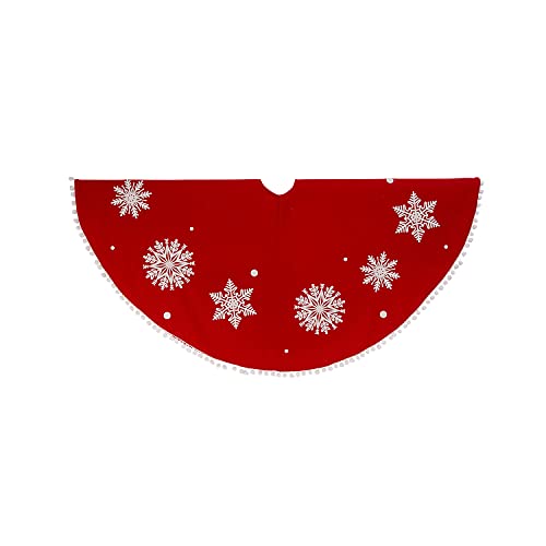 Gerson 2506470 Velvet Felt Holiday Pom Pom Snowflake Tree Skirt 48" W