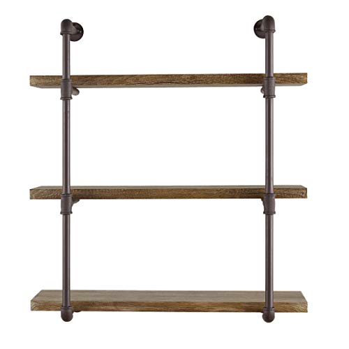 Danya B. Decorative Floating 3-Tier Wall Mounted Hanging Pipe Shelves - Rustic, Urban and Industrial D‚àö¬©cor,Wall Mounted Shelf - Perfect for Living Room,Dining Room,Kitchen,Bedroom,Nursery or Office, Brown