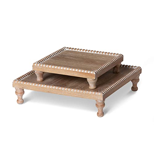 Park Hill Collection EAW20699 Wood Beaded Square Serving Tray, Set of 2